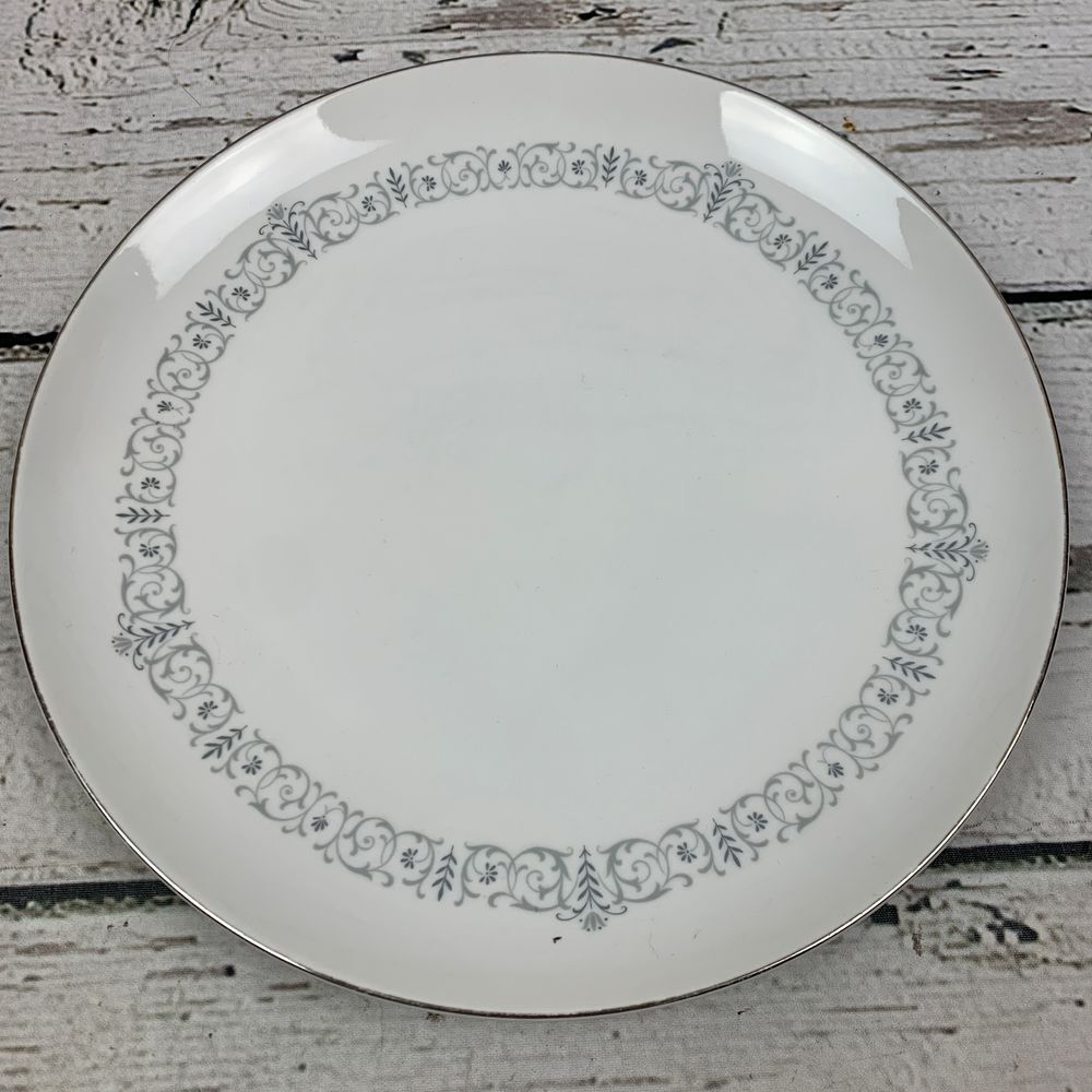 Rose China Ulrica Pattern #3301 Dinner Plate Porcelain‎ with Gray Scroll Border